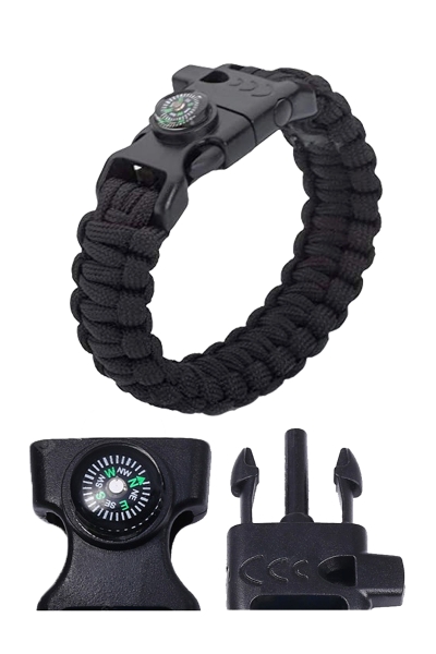 Grand Wolf GWFPBK - 4 Fonksiyonlu Siyah Paracord Bileklik