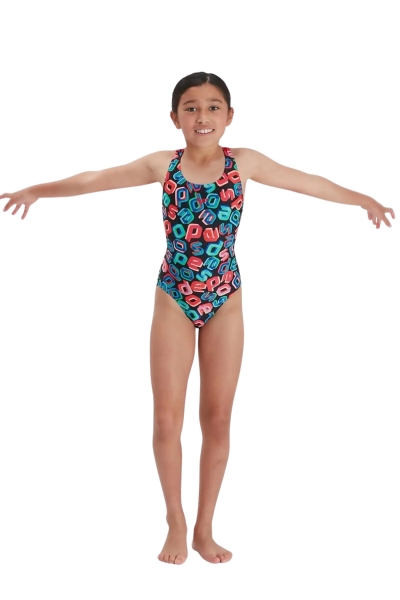 Speedo Leaderback Allover Kız Çocuk Yüzücü Çok Renkli Mayo