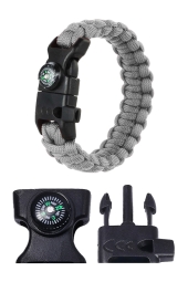 Grand Wolf GWFPBK - 4 Fonksiyonlu Gri Paracord Bileklik