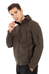 Grand Wolf Spor Kapüşonlu Haki Outdoor Softshell Mont 