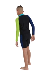 Speedo Colourblock Long Sleeved Siyah Mavi Erkek Çocuk Yüzücü Mayosu