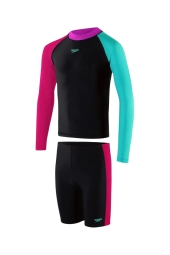 Speedo Long Sleeved  Siyah Pembe Kız Çocuk Yüzücü  Mayosu